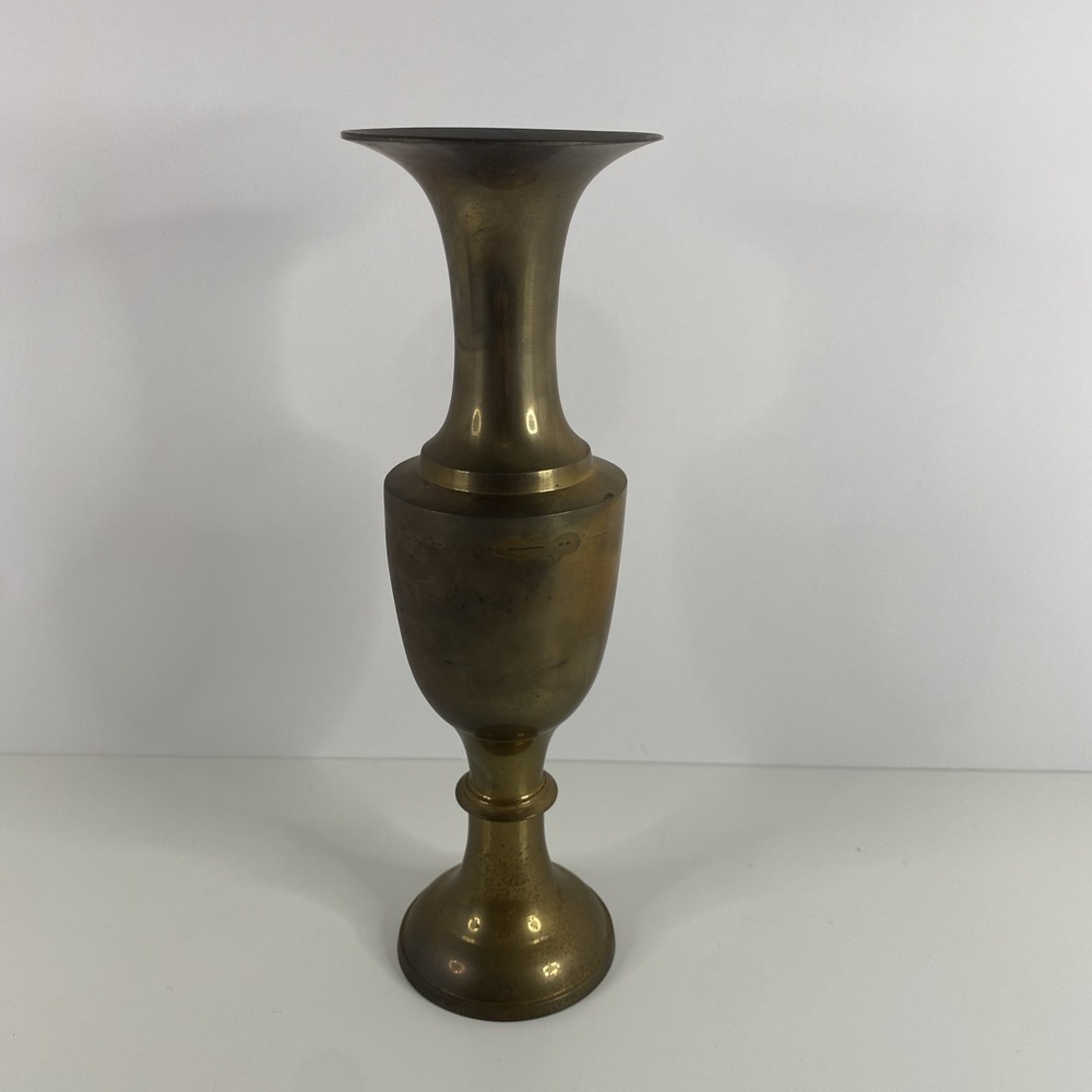 Brass 9.5" Tall MCM Vase with Smooth flared Rim Urn Decor India Vintage Bud Vase